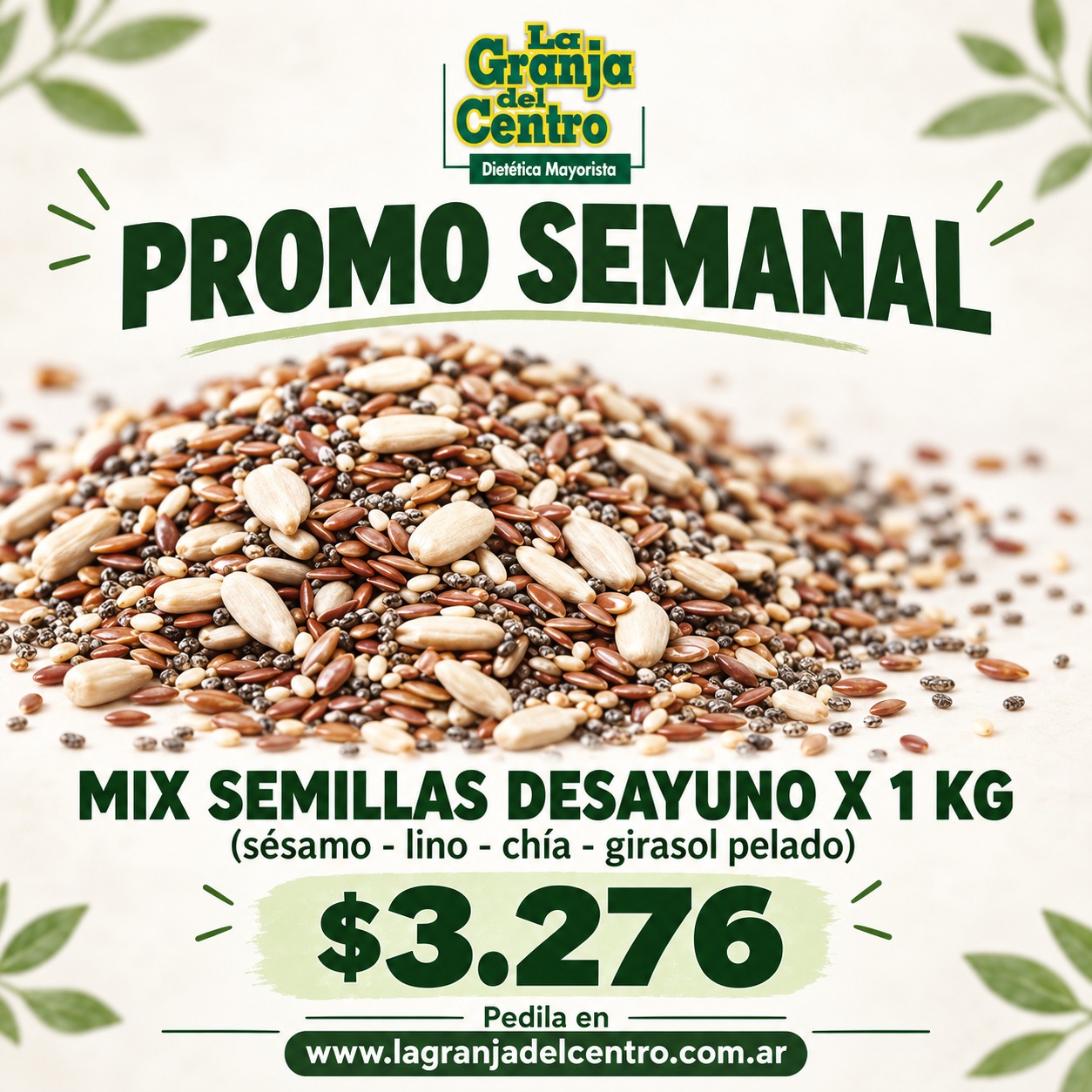 Ofertas y Promociones MIX SEMILLAS DESAYUNO X 1 KG (sesamo - lino - chia-girasol pelado)  promo semanal